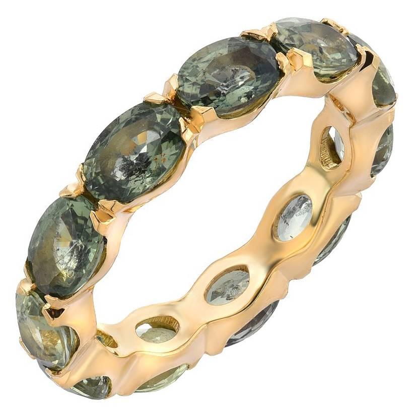 Boorma 18 Karat Yellow Gold Green Sapphire Eternity Band For Sale