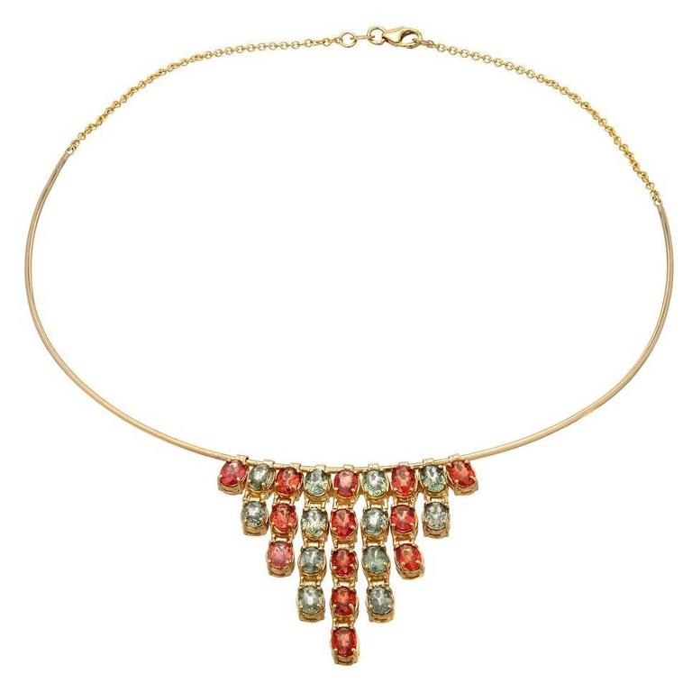 Boorma 18 Karat Yellow Gold Multi-Color Sapphire Chandelier Choker For Sale