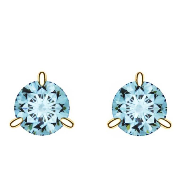 Ferrucci 2.02 Carat Aquamarine Gold Round Martini Style Ear Studs 