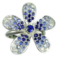 Blue Sapphire Diamond White Gold Flower Ring 3