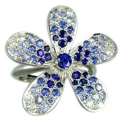 Blue Sapphire Diamond White Gold Flower Ring 