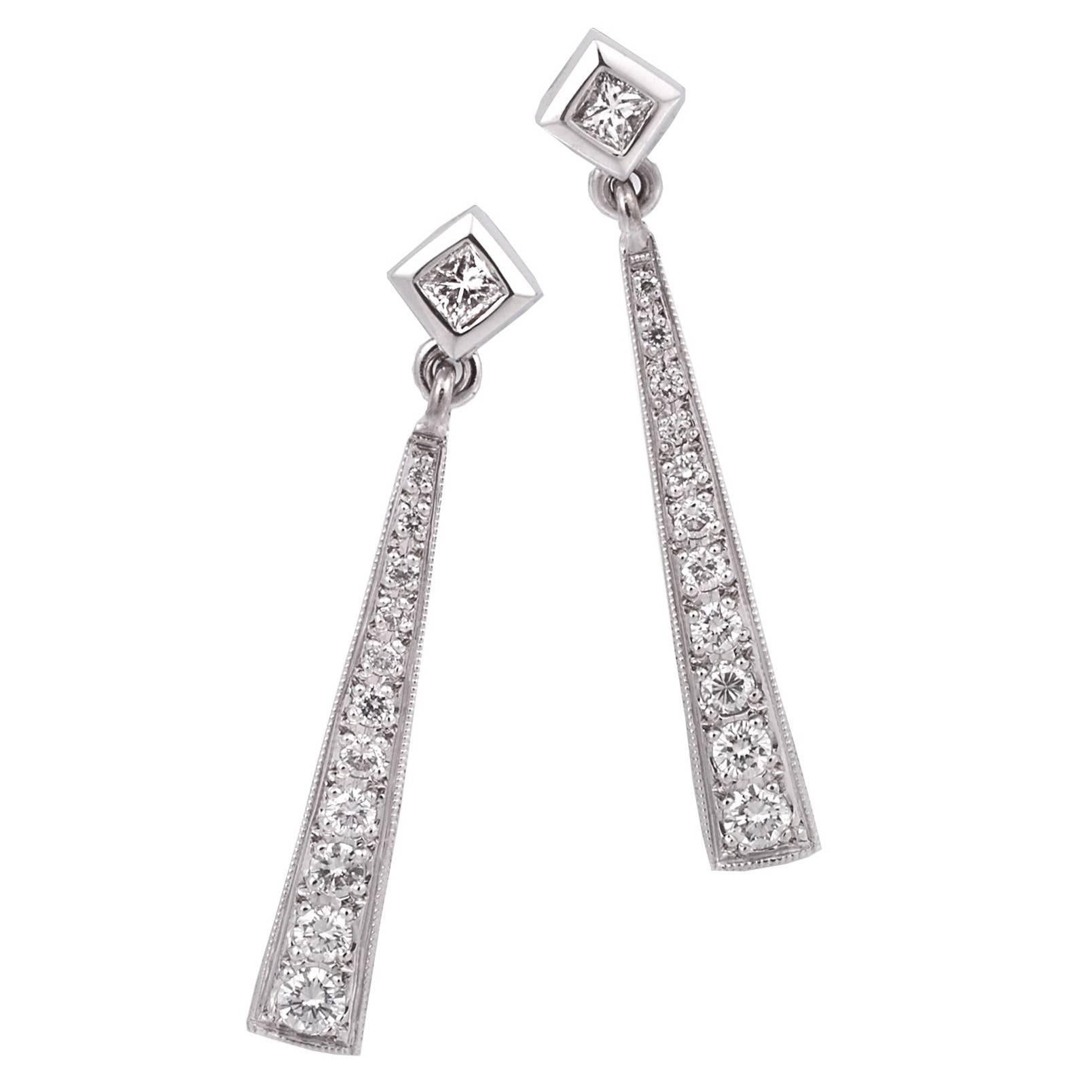 18 Carat Gold Long Diamond Drop Earrings Imp 'Gatsby' Range For Sale