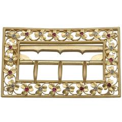 1860s Victorian Diamond and Ruby Yellow Gold Belt Buckle 9