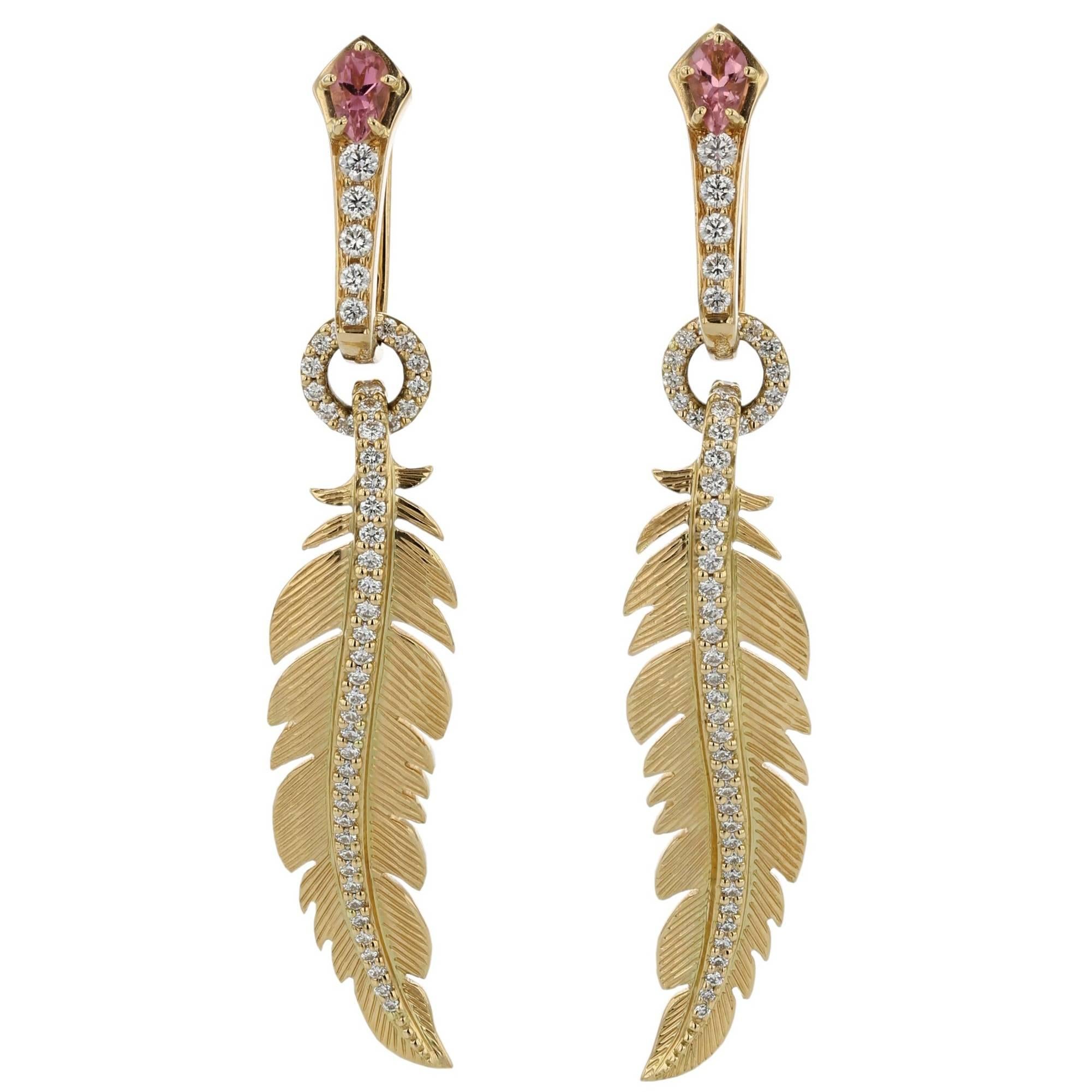 Earrings Pink Gold 18 Karat Pink Tourmalines 0.41 Carat, Diamonds 0.85 Carat For Sale