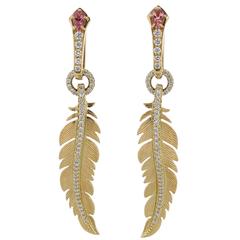 Earrings Pink Gold 18 Karat Pink Tourmalines 0.41 Carat, Diamonds 0.85 Carat
