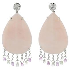 Earrings White Gold 18 Karat 6.60g Opals 38.28 Carat Pink Sapphires 2.07 Carat 9