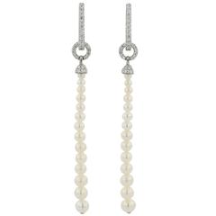 Earrings White Gold 18 Karat 3.50g Pearls 10.51g White Diamonds 0.50 Carat 5