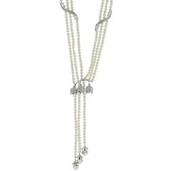 Pearls White Diamonds White Gold Necklace 9