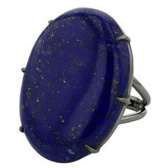 Ring Black Gold 18 Karat 7.00g Lapis Lazuli 38.26 Carat