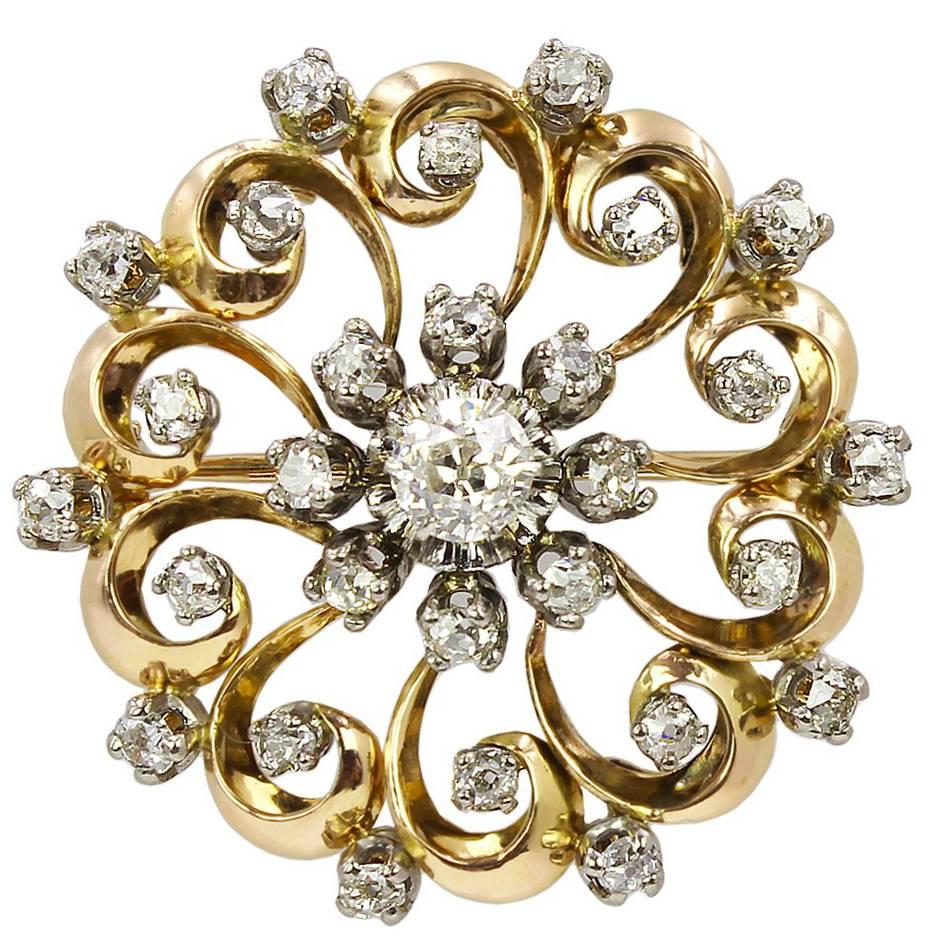 18K Late 19th Century Gold and Diamond Brooch