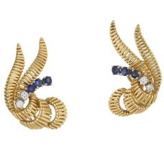 1950s Diamond Sapphire Clip-On Gold Earrings 5