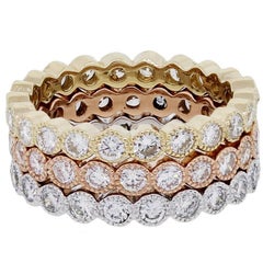 Three Stackable 3.05 Carat Diamonds Tricolor Gold Eternity Band Rings