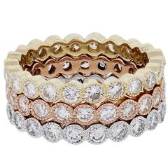 Three Stackable 3.05 Carat Diamonds Tricolor Gold Eternity Band Rings 10
