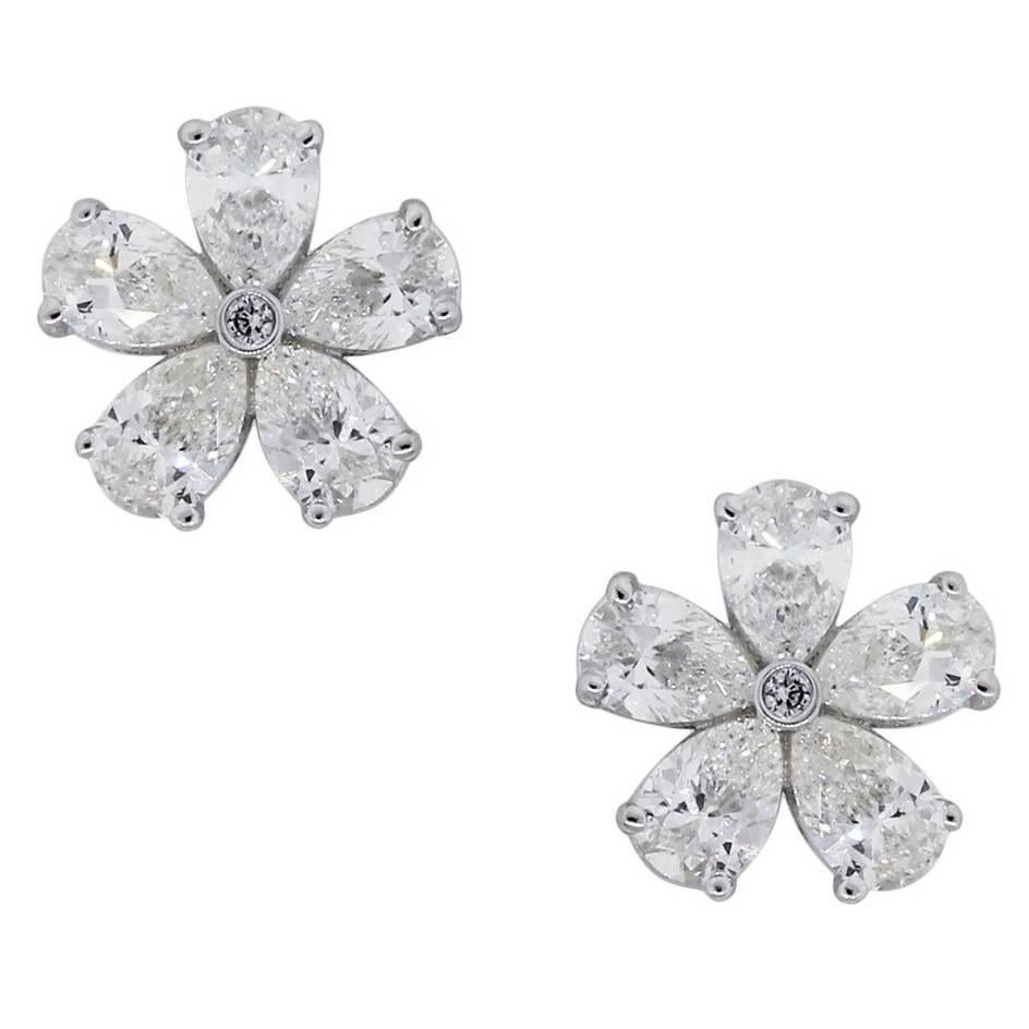 1.90 Carat Diamond White Gold Flower Stud Earrings