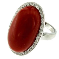 Oxblood Coral Diamond Gold Ring For Sale at 1stdibs