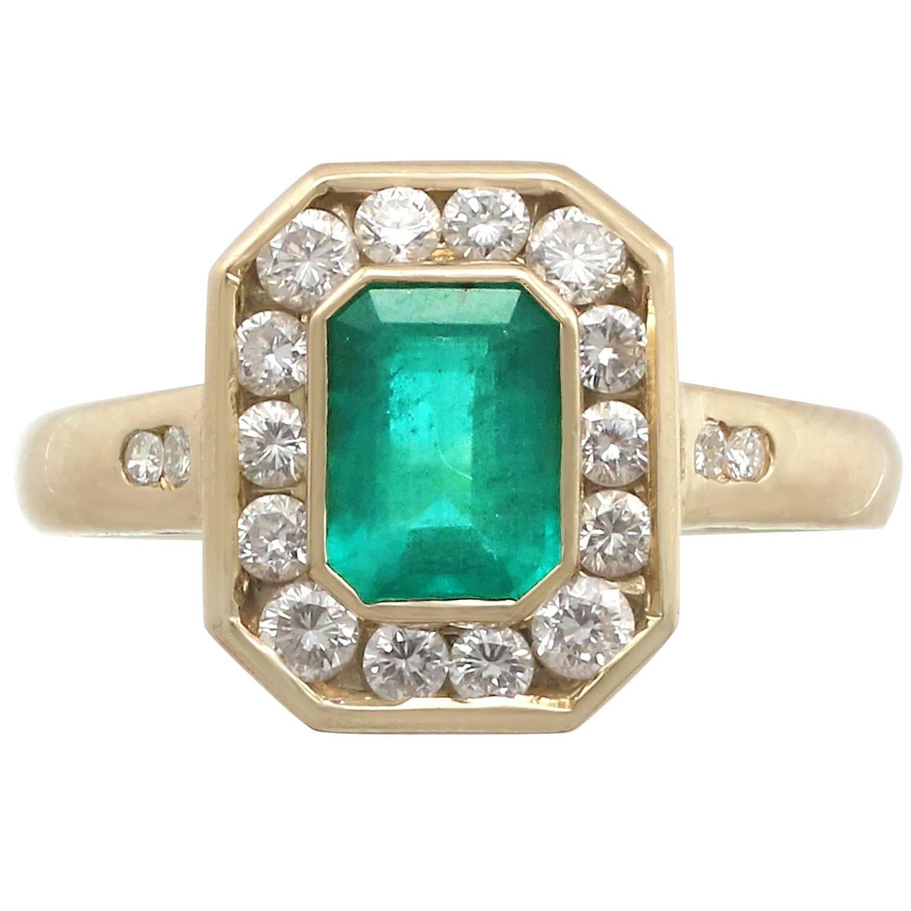 1990s Emerald and Diamond Yellow Gold Cocktail Ring