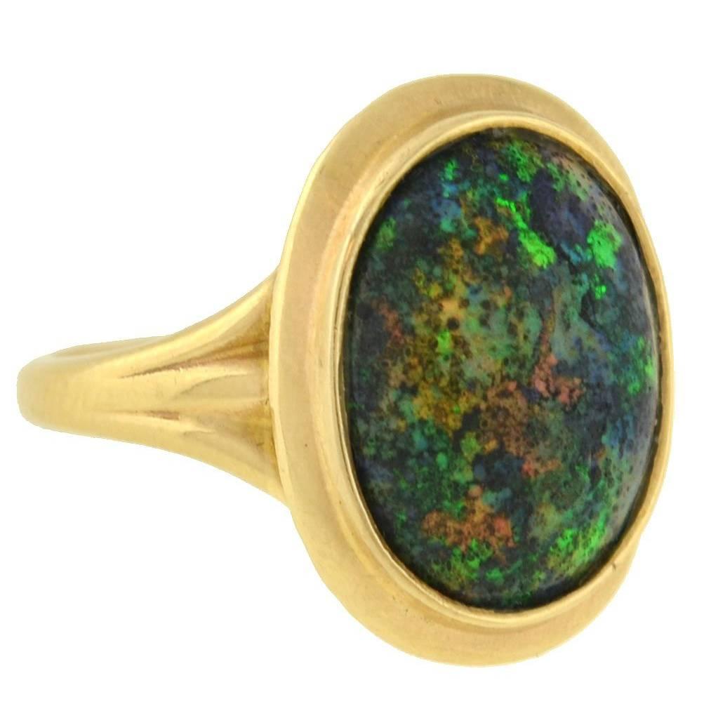 Art Deco Black Opal Cabochon Ring