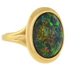 Antique Art Deco Black Opal Cabochon Ring