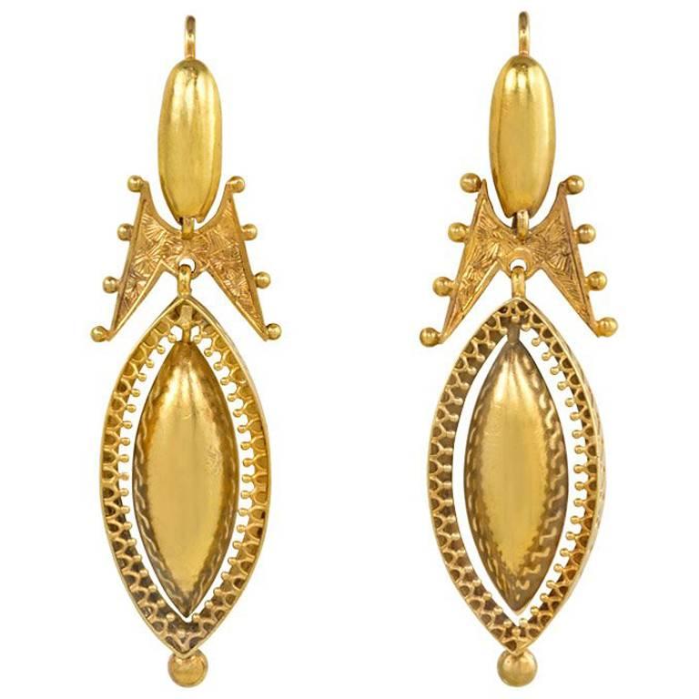 Victorian Etruscan Revival  Gold Earrings