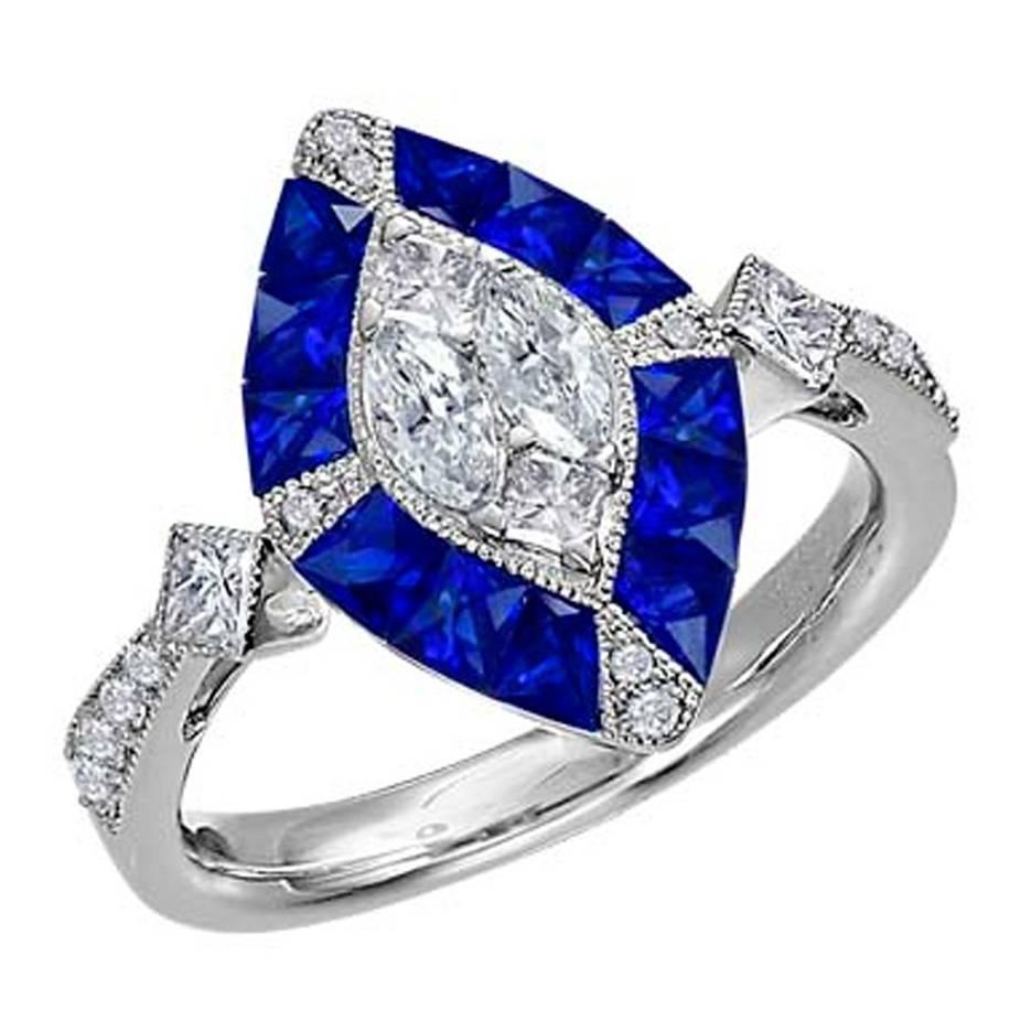 Sapphire Diamond White Gold Ring For Sale