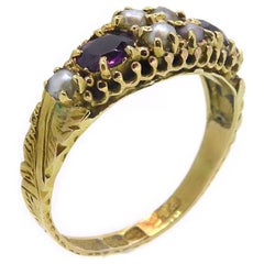 Antique Pearl and Paste Garnet Ring Chester Hallmark for 1888 15 Carat Gold