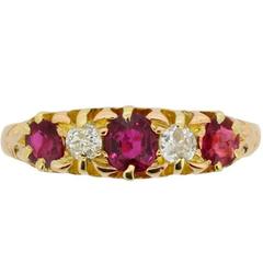 Late Victorian Ruby and Diamond Five-Stone Ring, circa 1900s