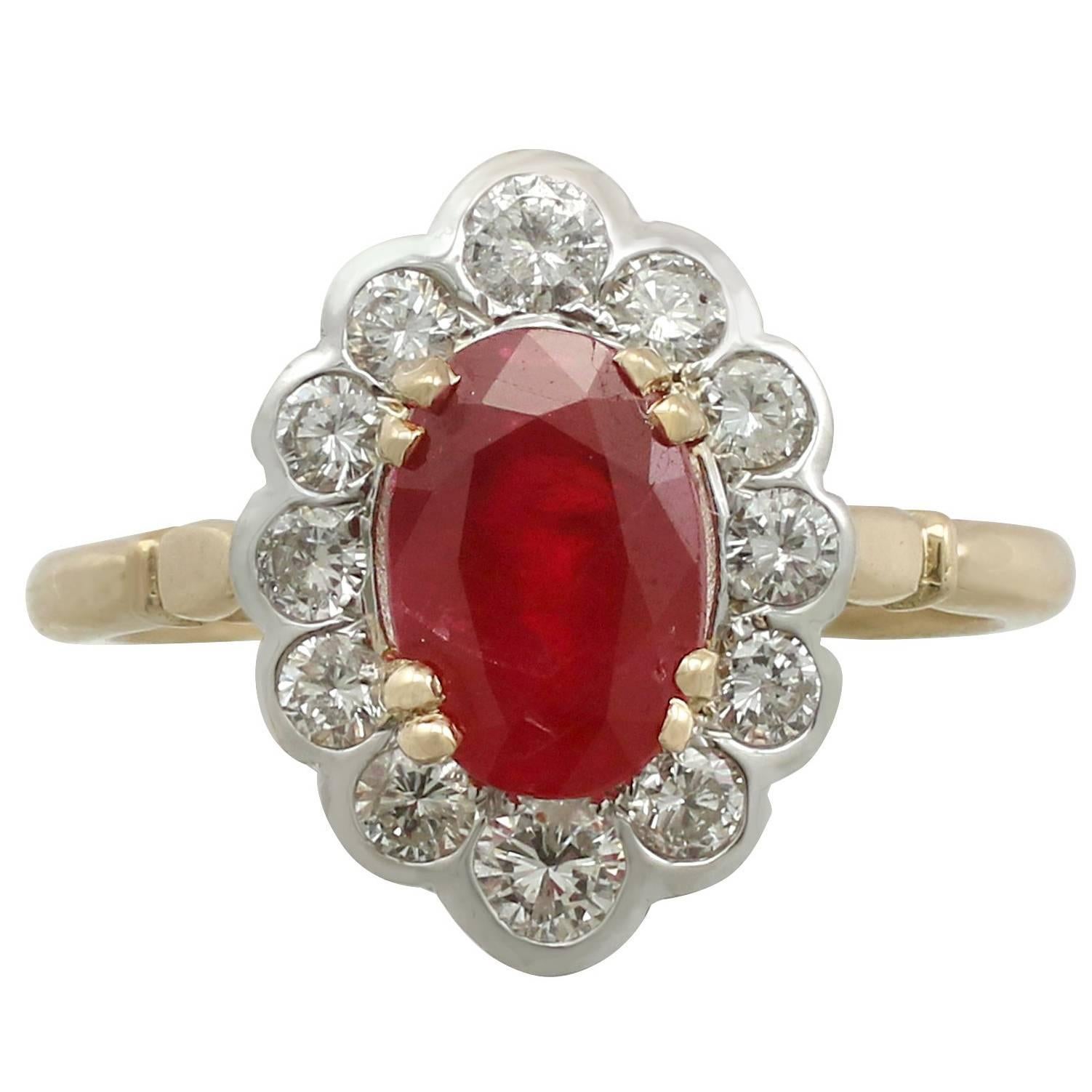 1950s 2.17 Carat Ruby and Diamond Yellow Gold Cocktail Ring