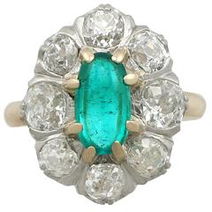 1920s Antique 1.50 Carat Emerald and 2.85 Carat Diamond Yellow Gold Cluster Ring 5