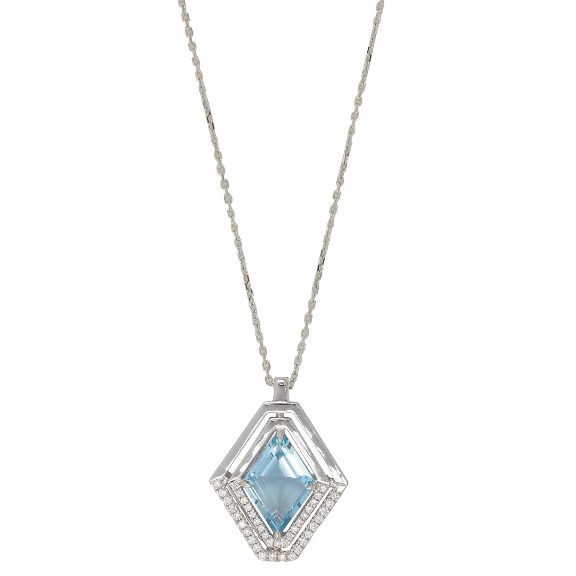 Frederic Sage 1.80 Carat Aquamarine Diamond Pendant Necklace