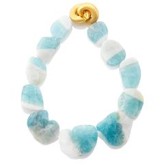 Aqua Plate Stone Necklace with Vermil Clasp