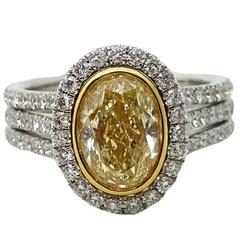 3.01 Carat Yellow Oval Cut Diamond Platinum Engagement Ring