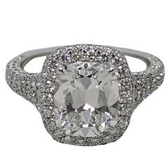 3.02 Carat Cushion Cut Diamond Platinum Engagement Ring