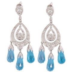Art Deco Style Blue Topaz Chandelier Earrings 4