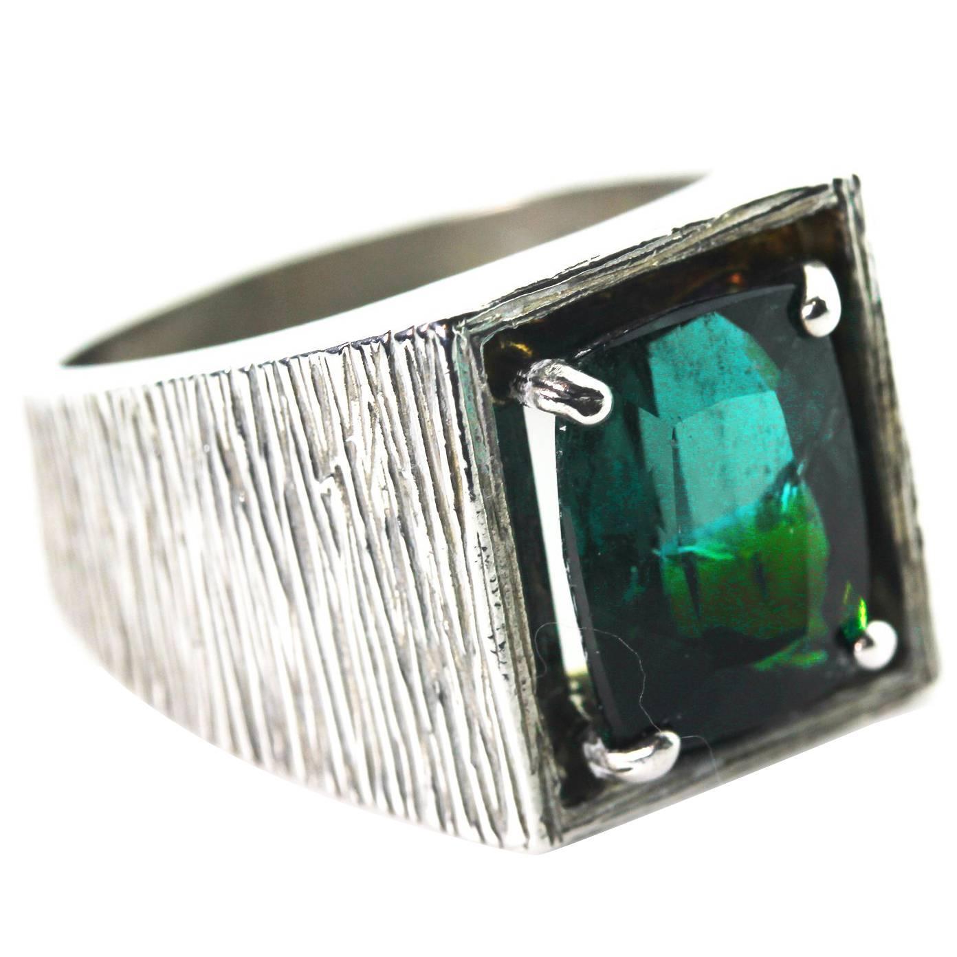 AJD Elegant Impressive 6.5 Ct Greenish Blue Tourmaline Sterling Silver Ring