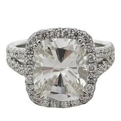 4.91 Carat Cushion Cut Diamond Platinum Ring