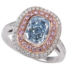 GIA Certified 2.15 Carat Fancy Light Blue Diamond Halo Engagement Ring