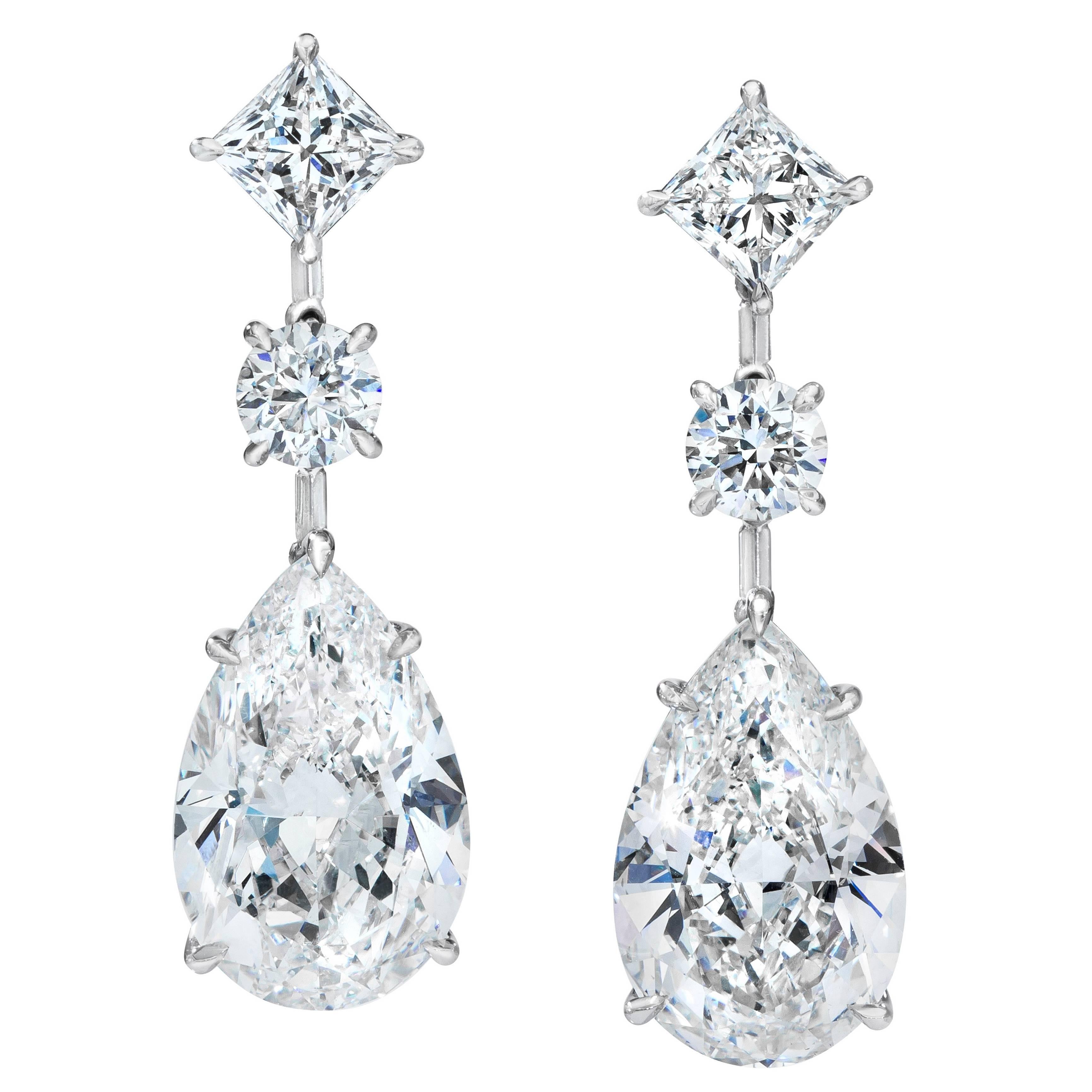 GIA Certified Pear Shape Diamond Platinum Dangle Earrings