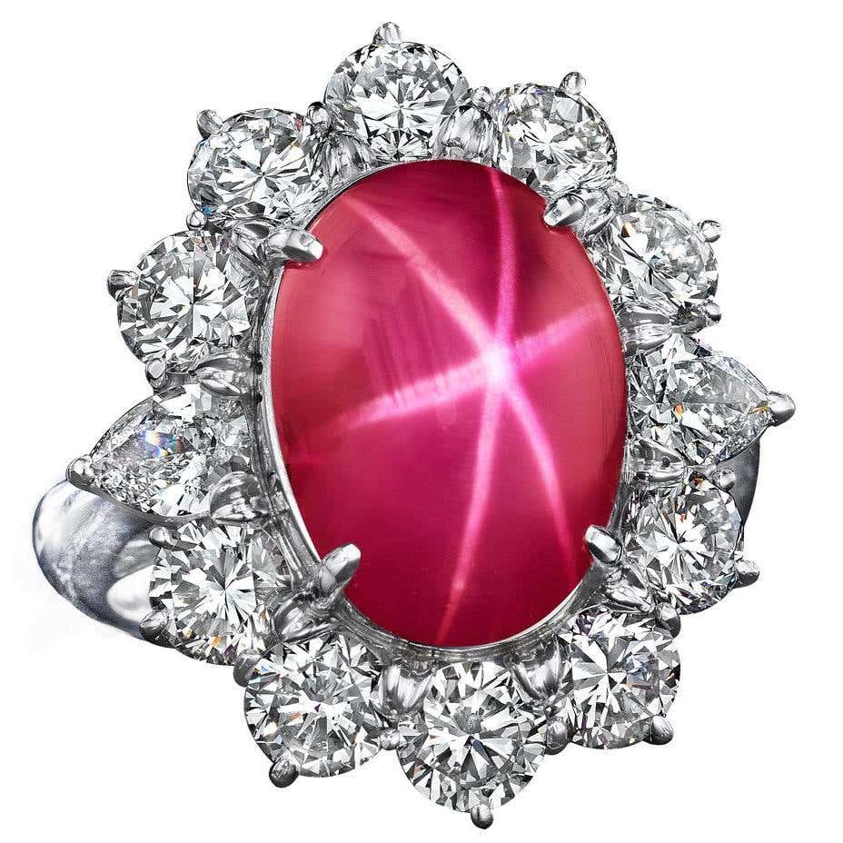 Star Ruby with Diamond Ring Set in 18 Karat White Gold Settings For ...
