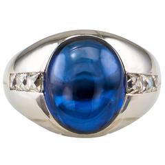 Unheated 7.00 Carat Ceylon Sapphire French-Cut Diamond Platinum Ring 11