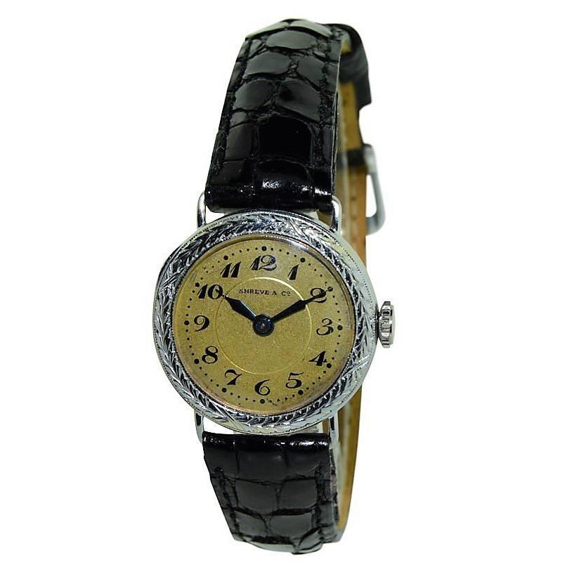 Longines Watch Company for Shreve & Co. Ladies White Gold Art Deco Watch