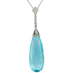 1920s Art Deco 23.64 Carat Aquamarine and Diamond Platinum Necklace