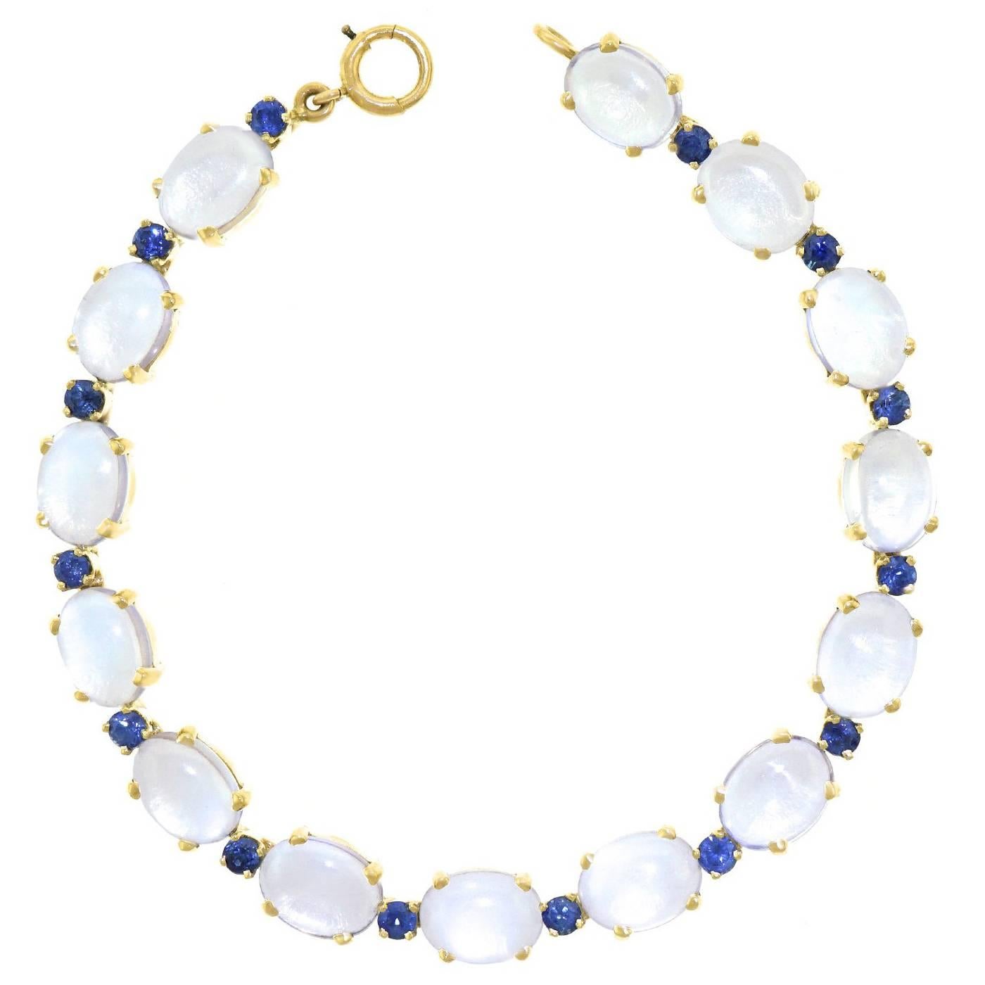 Tiffany Moonstone and Sapphire Gold Bracelet