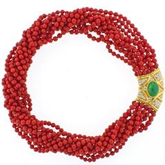 Ox-Blood Coral Diamond Emerald Necklace 5