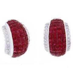 Invisible Ruby Diamond Hoop Earrings