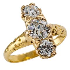 Victorian 1890s Three-Stone Diamond Gold Ring