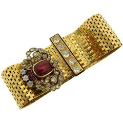 Retro Van Cleef & Arpels Ruby Diamond Enamel Yellow Gold Buckle Bracelet 4