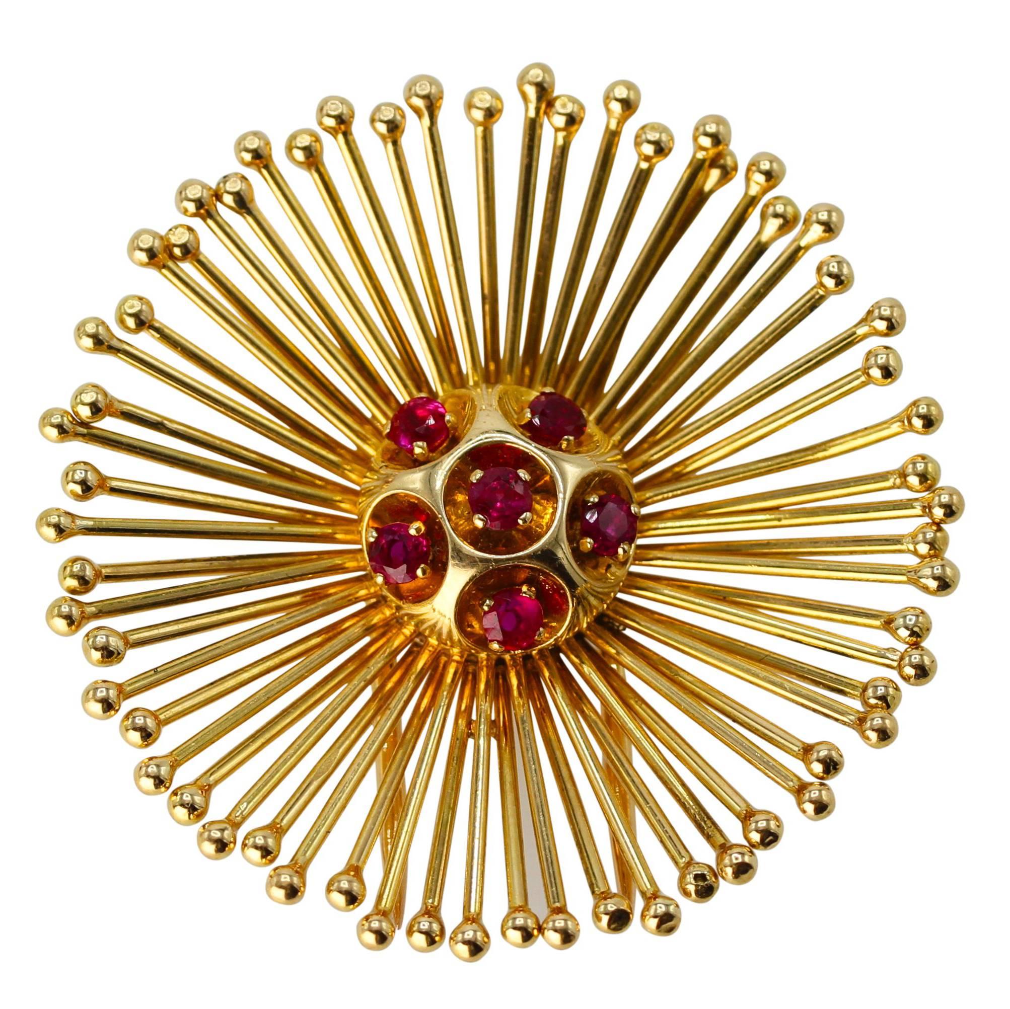 1960s Cartier Ruby and Gold Brooch
