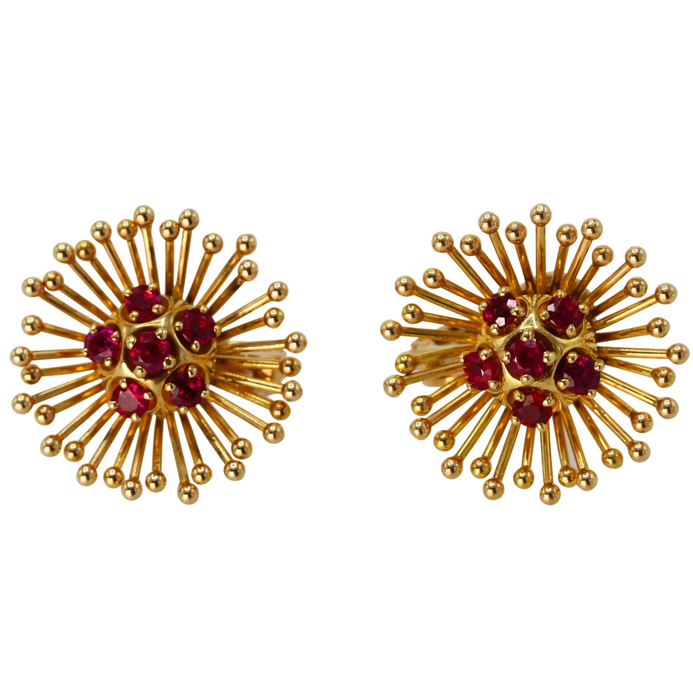 1960s Cartier Ruby Gold Earclips