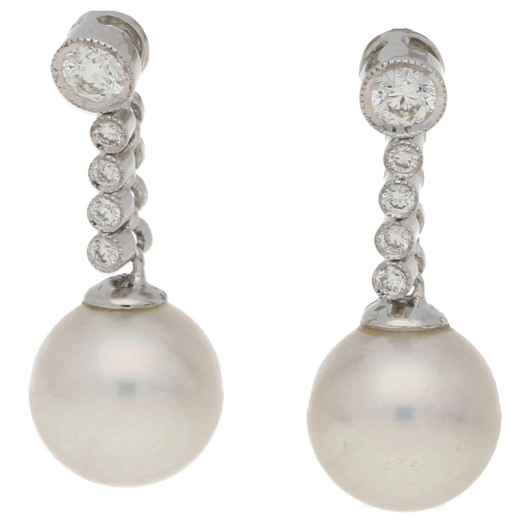 Pearl Diamond Drop Earrings in White Gold