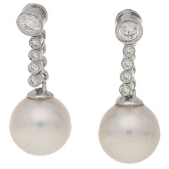 Pearl Diamond Drop Earrings in White Gold 3